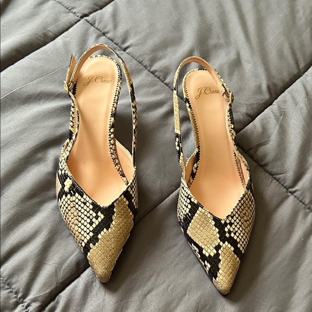 New J. Crew Snakeskin Slingback Heels - Black and Cream